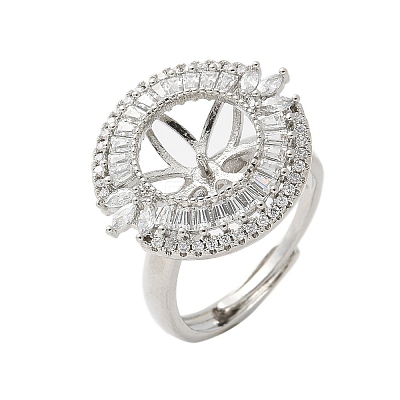 Flat Round Brass Micro Pave Cubic Zirconia Adjustable Ring Settings LS-KK-K297-06P-1