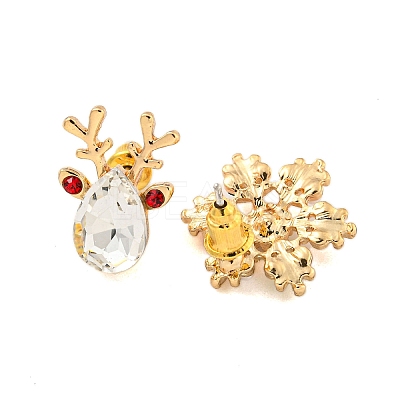 Christmas Alloy Colorful Rhinestone & Plastic Asymmetrical Stud Earrings for Women LS-EJEW-M256-02B-G-1