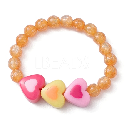 Imitation Cat Eye Resin Heart Beaded Stretch Bracelet for Kids BJEW-JB09569-1