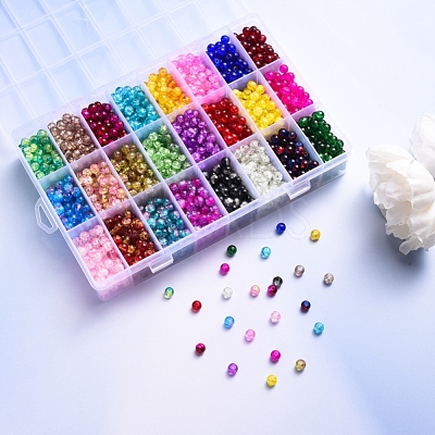 Spray Painted Crackle Glass Beads CCG-YW0001-02-6mm-1