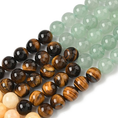 Chakra Natural Red Jasper & Yellow Jade & Green Aventurine & Tiger Eye & Sodalite & Amethyst Beads Strands X-G-NH0002-E02-8mm-1