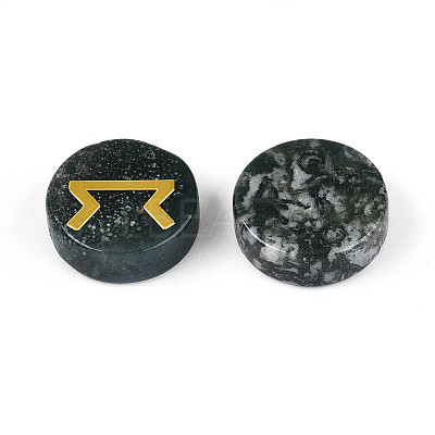 Brass Elder Futhark Alphabet Engraved Symbol Flat Round Natural Indian Agate Rune Stones G-I373-01A-1
