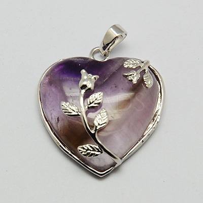 Heart Natural Amethyst Pendants GP356-4-1