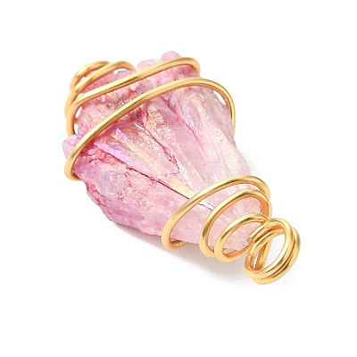 2Pcs Electroplated Natural Quartz Crystal Dyed Copper Wire Wrapped Pendants PALLOY-JF03170-01-1