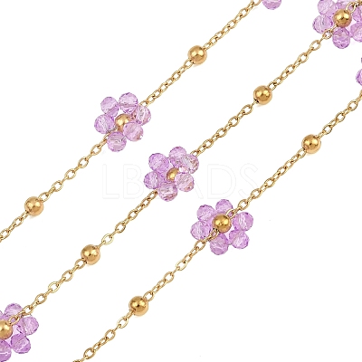 Glass & 304 Stainless Steel Cable Chain Beaded Chains SA-CBAD321-03F-1