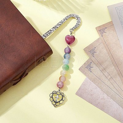 Flower Pattern Alloy Hook Bookmarks AJEW-JK00250-03-1