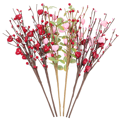 6Pcs 3 Styles Foam & Gypsum & Silk Cloth Artificial Heart Flower Branch DIY-WR0005-40-1