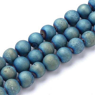 Electroplated Natural Druzy Geode Agate Bead Strands G-R345-6mm-54-1