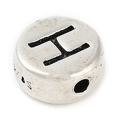 925 Sterling Silver Flat Round with Letter Beads STER-G044-01AS-H-1