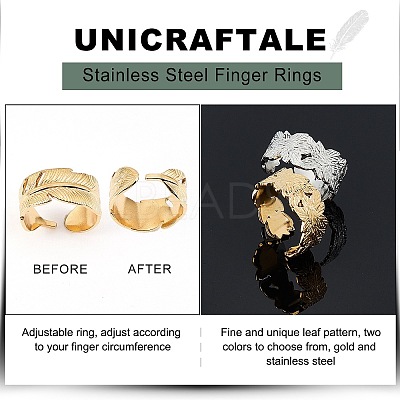 4Pcs 4 Style Ion Plating(IP) 304 Stainless Steel Cuff Rings STAS-UN0032-84-1