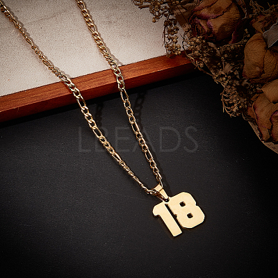 1Pc 304 Stainless Steel Figaro Chain Number Pendant Necklaces NJEW-BBC0001-28B-G-1