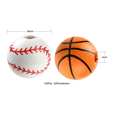 100Pcs 5 Style Painted Natural Wood European Beads WOOD-LS0001-45-1