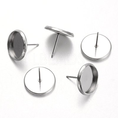 Tarnish Resistant Flat Round 304 Stainless Steel Stud Earring Settings STAS-M227-12mm-1