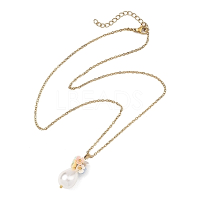 Electroplate Shell Pearl Flower Teardrop Pendant 304 Stainless Steel Cable Chain Necklaces for Women NJEW-JN06193-1