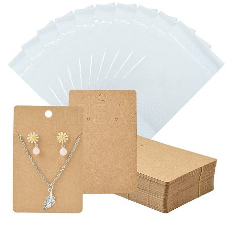 50Pcs Rectangle Kraft Paper One Pair Earring Display Cards with Hanging Hole CDIS-CJ0001-03-1