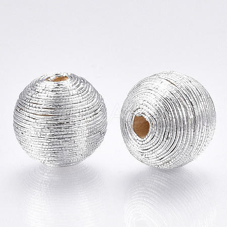 Wood Beads Covered with Polyester Cord Wire X-WOVE-S117-12mm-06-1