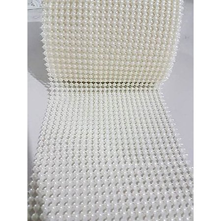 24 Rows ABS Plastic Imitation Pearl Mesh Ribbon Roll OCOR-R072-01-1