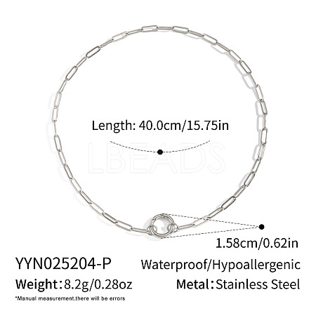 304 Stainless Steel Spring Gate Ring Pendant Paperclip Chain Necklaces for Women UT0953-2-1