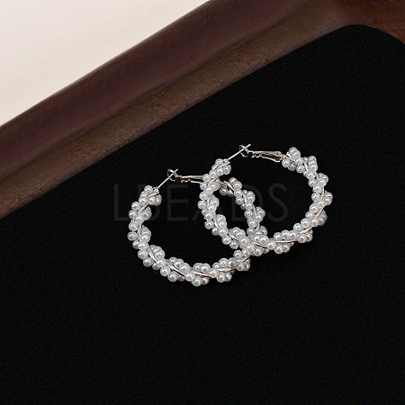 Iron Plastic Imitation Pearl Bead Hoop Earrings FS-WG3B0F5-02-1