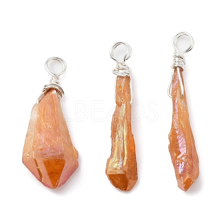 Electroplated Raw Rough Natural Quartz Crystal Copper Wire Wrapped Pendants PALLOY-JF02410-02-1
