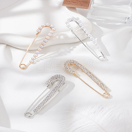 4Pcs 4 Styles Alloy Safety Pin Brooches FIND-LP0003-24-1