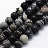 Natural Black Silk Stone/Netstone Beads Strands X-G-I199-11-10mm-1