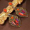 Ethnic Style Rhombus Alloy & Rhinestone & Polyester Cord Stud Dangle Earrings FS-WG73F41-02-1