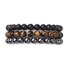 3Pcs 3 Styles Natural & Synthetic Mixed Gemstone Round Beaded Stretch Bracelets Set BJEW-JB10139-05-1