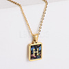 304 Stainless Steel Pave Natural Paua Shell Rectangle Initial Pendant Necklaces for Women FS-WG38E89-08-1