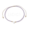Heart Natural Shell & Glass Seed Braided Bead Bracelets BJEW-JB09922-02-1