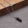 Natural Obsidian Bullet Pendant Necklace and Round Braided Bead Bracelet AJEW-SZ00002-29-5