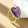 Heart Brass Natural Amethyst Finger Rings X-RJEW-D304-01G-A-4