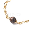 3Pcs Natural Rose Quartz & Tiger Eye & Lapis Lazuli & Brass Link Chain Bracelet Sets BJEW-JB12646-6