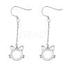 Anti-Tarnish Women Cat Stud Earrings Simple Long Dangle Earrings Cute Pet Kitty Cat Face Earrings Rhodium Plated Sterling Silver Earrings Stud Jewelry Gift for Lovers Women Birthday Christmas JE1072A-1