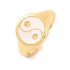 Round with Yin-yang Brass Enamel Open Cuff Rings for Women RJEW-U009-11E-G-1