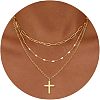 3Pcs Brass Paperclip Chain 3 Layer Pendant Necklaces for Women WGF7A64-05-1