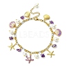 3Pcs 3 Styles Ocean Alloy Enamel Starfish Shell Charm 304 Stainless Steel Figaro Chain Anklets with Natural Amethyst & Rose Quartz & Synthetic Turquoise Chip Beads AJEW-AN00883-4