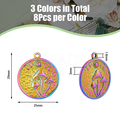 24Pcs 3 Colors 201 Stainless Steel Pendants STAS-DC0014-05-1