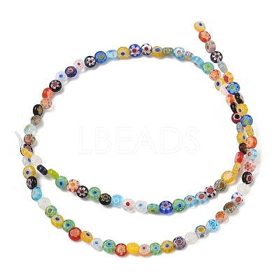 Handmade Millefiori Glass Flat Round Bead Strands LK-P010-A-04-1