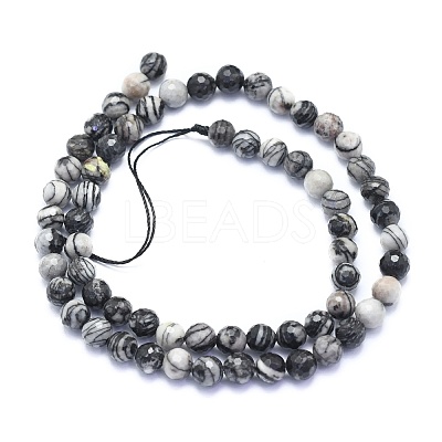 Natural Black Silk Stone/Netstone Beads Strands G-K310-A09-6mm-1