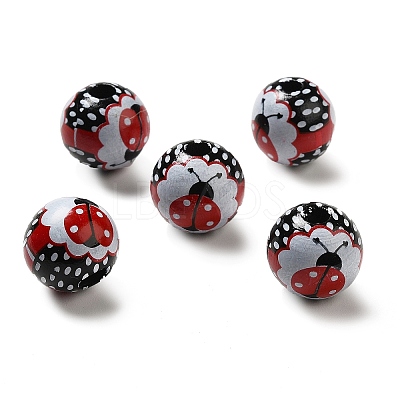 Printed Wood Round Beads WOOD-C012-01A-1