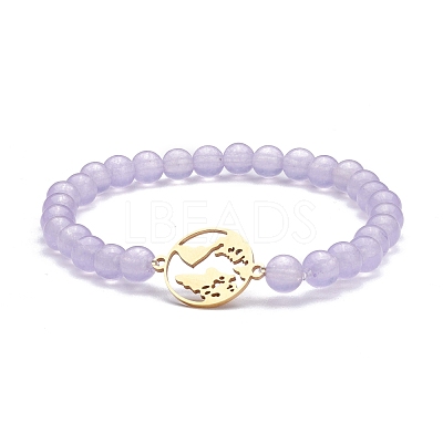 Natural Malaysia Jade(Dyed) Round Beads Stretch Bracelet BJEW-JB07223-1