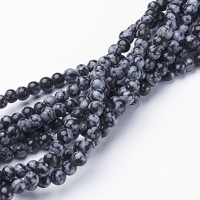 Natural Snowflake Obsidian Beads Strands GSR4mmC009-1