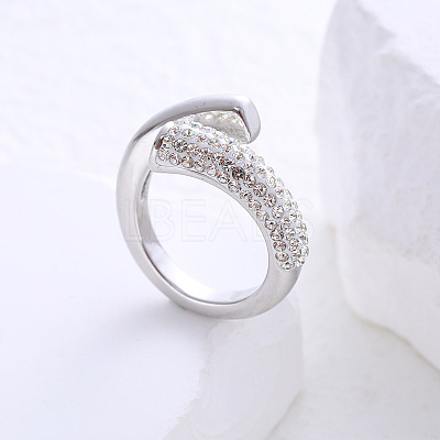 304 Stainless Steel Micro Pave Cubic Zirconia Cuff Open Rings for Women MB7745-1-1