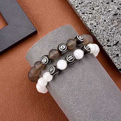 Natural White Jade Round Beaded Stretch Bracelet BJEW-SW00077-12-1