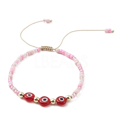 3Pcs 3 Color Evil Eye Lampwork & Glass Seed Braided Bead Bracelets Set BJEW-JB09574-1