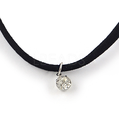 Faux Suede Cord Choker Necklaces with Platinum Tone Brass Rhinestone Pendants and Iron End Chains NJEW-R235-66-1