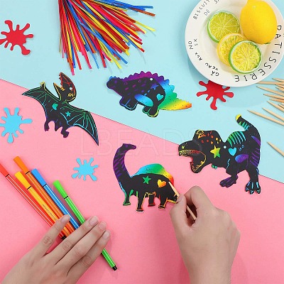 12Pcs Dinosuar Scratch Rainbow Painting Art Paper LS-PW-WG54087-01-1