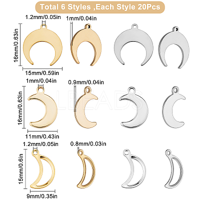 120Pcs 6 Style 304 Stainless Steel Pendants STAS-SC0004-01-1