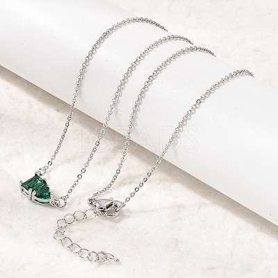 Brass Pave Cubic Zirconia Rectangle and Heart Pendant Cable Chain Necklaces KK-CBAB173-04P-09-1